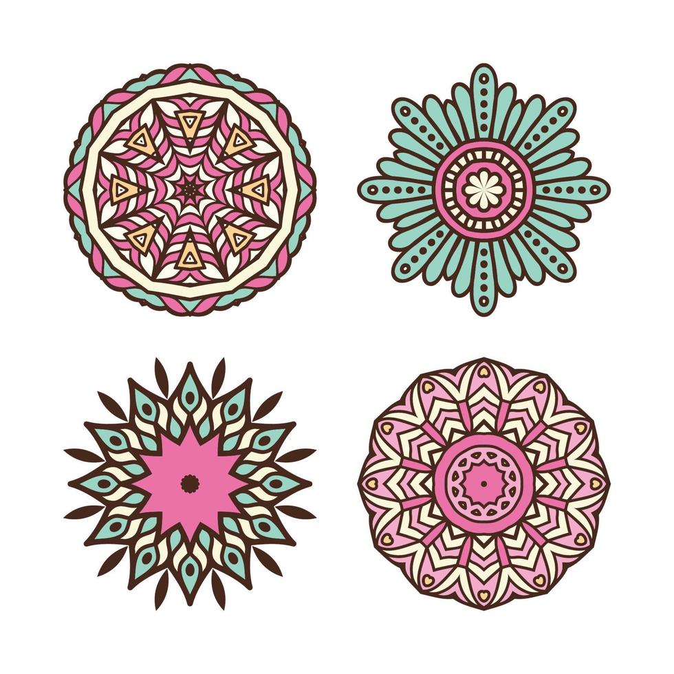 Round ornament set with mandalas. Circle geometric element made in vector. Perfect set for other types of designs, birthdays and other holidays, kaleidoscopes, medals, yoga, india, arabesque vector