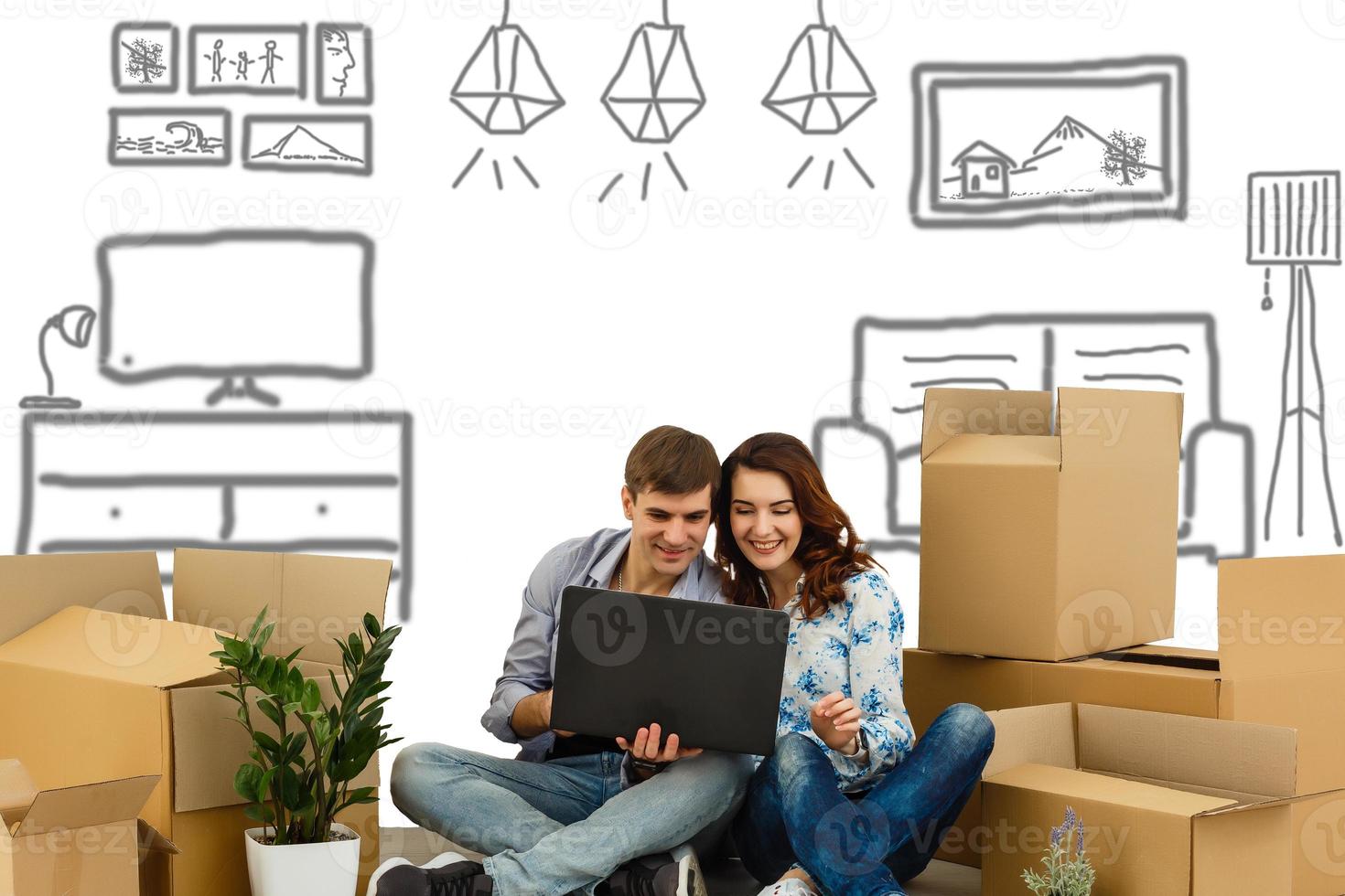 Digital composite of Digital composite image of happy family imagining new home photo