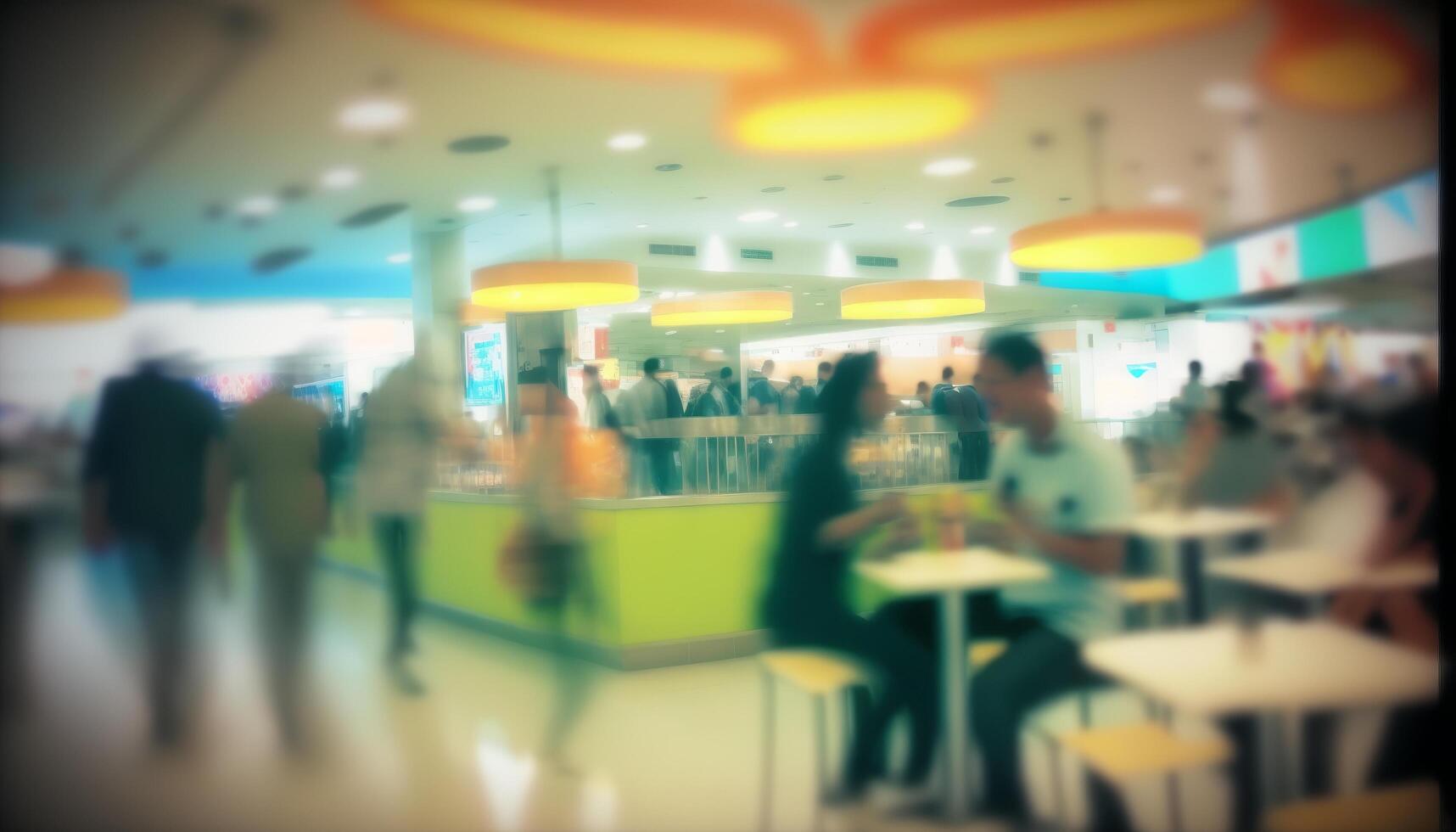 Abstract blur food court in shopping mall for background. photo