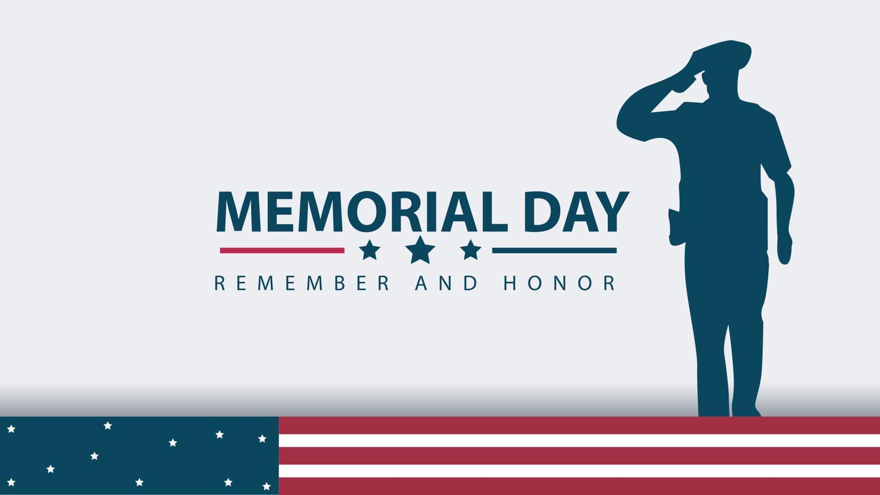 Memorial Day - Remember and Honor Poster. USA memorial day celebration. American national holiday. Invitation template with red text and waving us flag on a white background. Vector