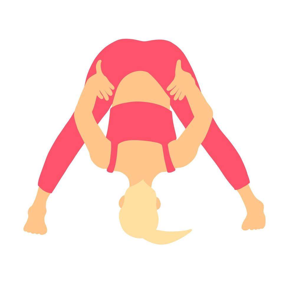 formación pilates yoga pose. rubia deporte cola de caballo pelo femenino, dama, mujer, muchacha. meditación, mental salud, aptitud física, gimnasia. vector ilustración en dibujos animados plano estilo aislado en blanco antecedentes.