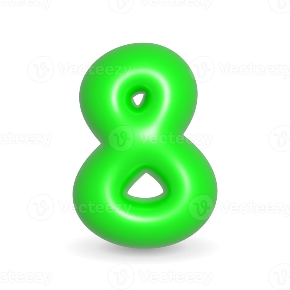 Number Eight Green Balloon 3d illustration. Realistic design element for events. png