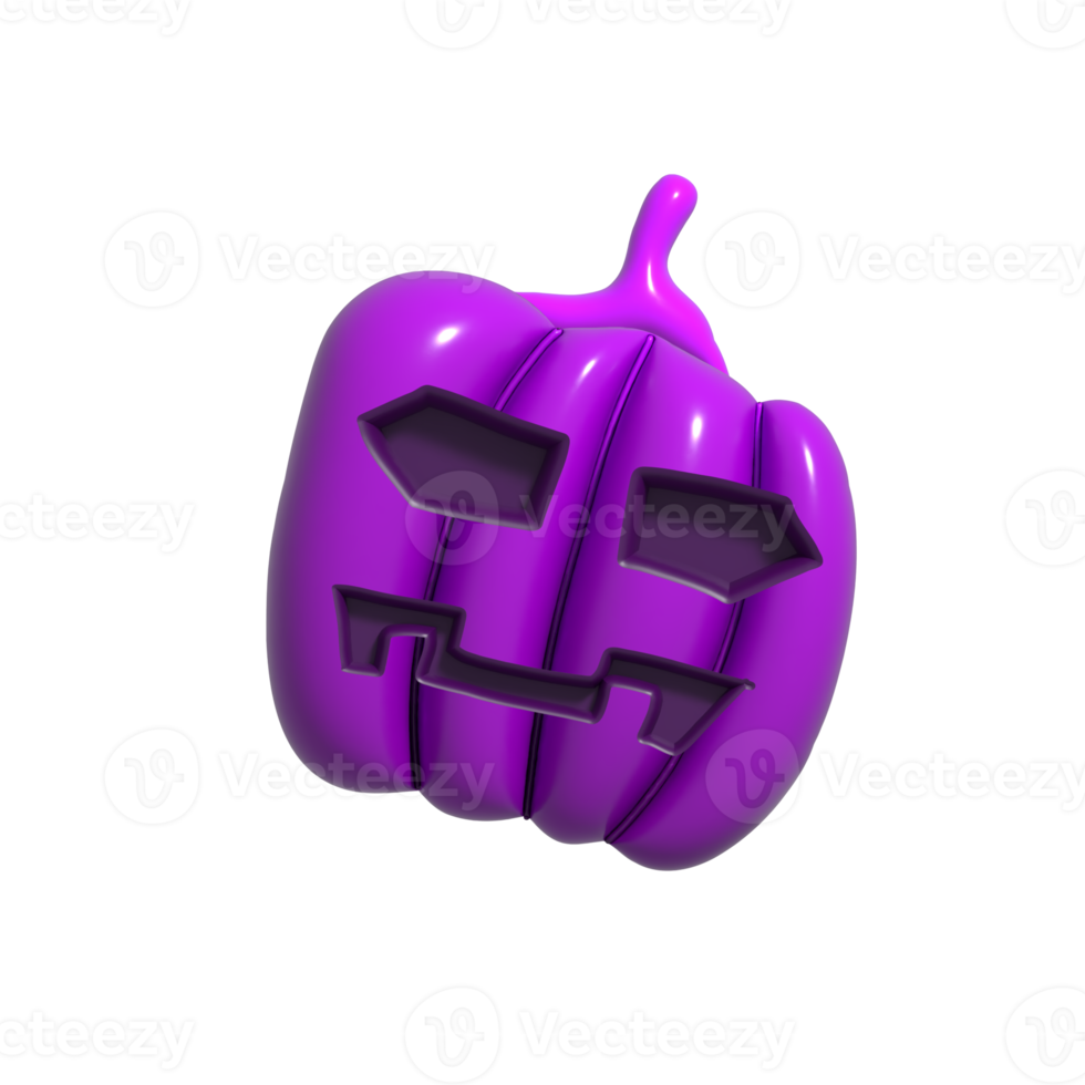 Halloween Realistic 3d Purple Pumpkin with Poker Face. 3d rendered object. Design element isolated on alpha background. png