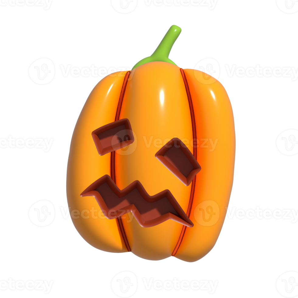 Halloween realistico 3d arancia zucca con triste viso. 3d reso oggetto. design elemento isolato su bianca sfondo. png