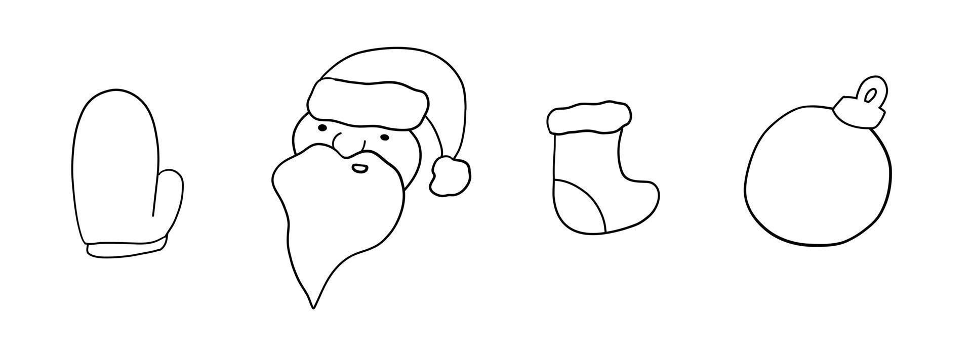 Merry Christmas Set. Vector elements in outline doodle style isolated on white background.