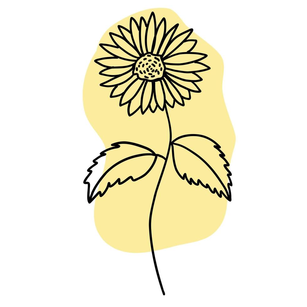 flor en contorno garabatear plano estilo con vistoso amarillo cepillar. sencillo floral elemento planta decorativo diseño. mano dibujado línea Arte. creativo bosquejo. vector ilustración aislado en blanco antecedentes.