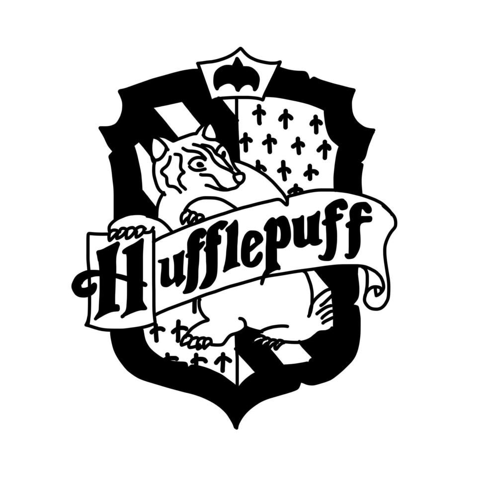 Harry Potter Hufflepuff logo in cartoon doodle style. Vector illustration isolated on white background.