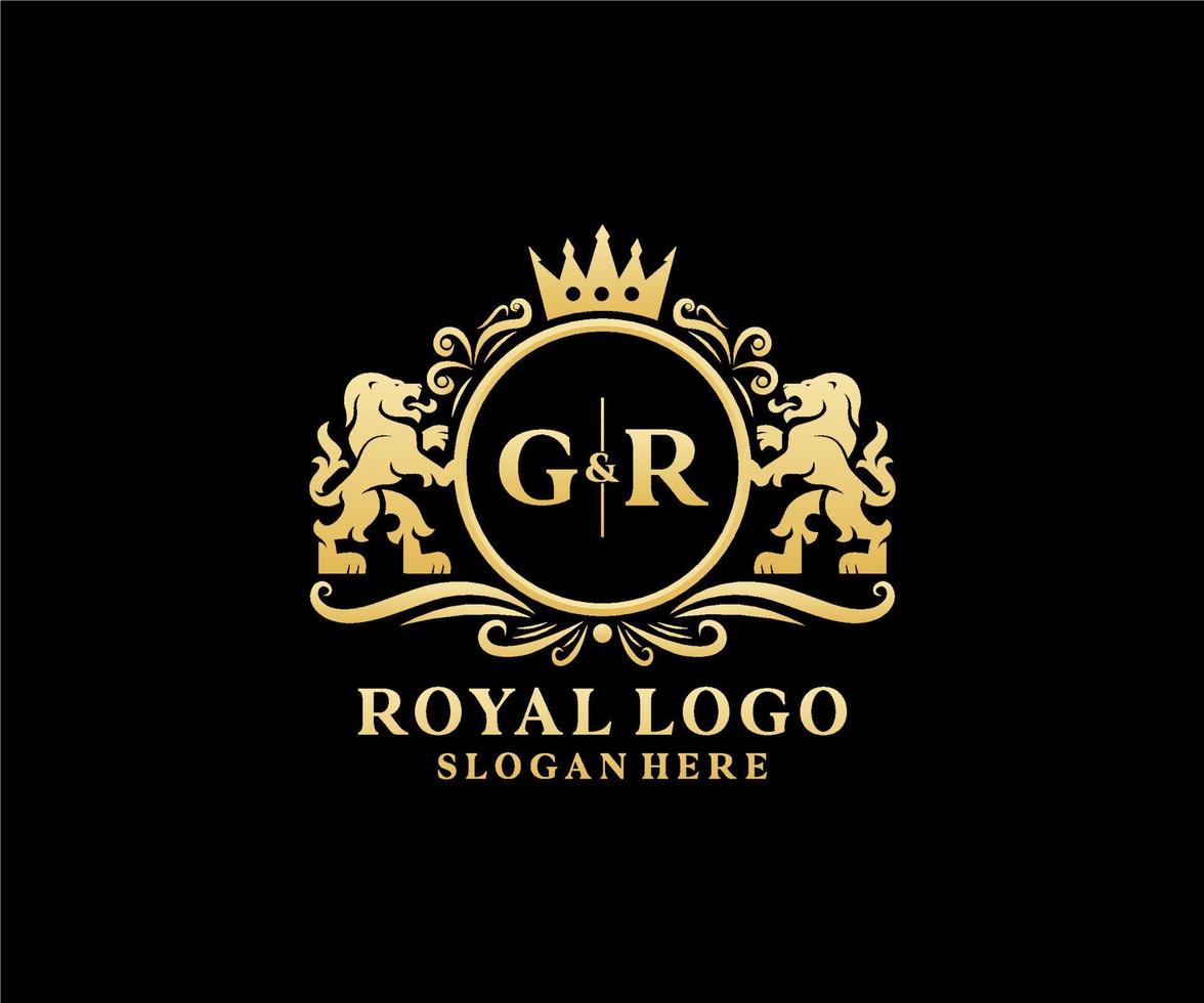 Initial GR Letter Lion Royal Luxury Logo template in vector art for Restaurant, Royalty, Boutique, Cafe, Hotel, Heraldic, Jewelry, Fashion and other vector illustration.