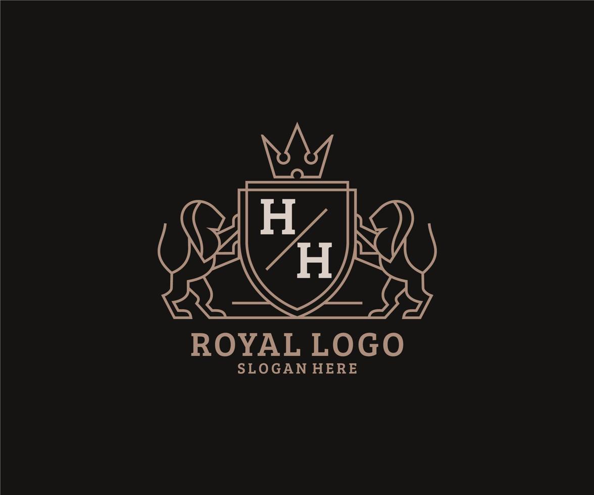 Initial HH Letter Lion Royal Luxury Logo template in vector art for Restaurant, Royalty, Boutique, Cafe, Hotel, Heraldic, Jewelry, Fashion and other vector illustration.