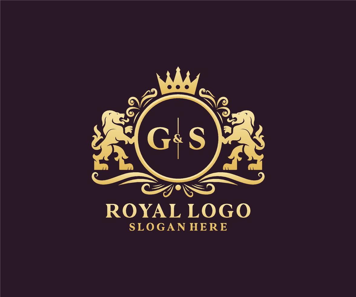 Initial GS Letter Lion Royal Luxury Logo template in vector art for Restaurant, Royalty, Boutique, Cafe, Hotel, Heraldic, Jewelry, Fashion and other vector illustration.