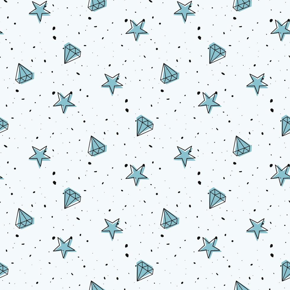 doodle pattern with crystals and stars vector