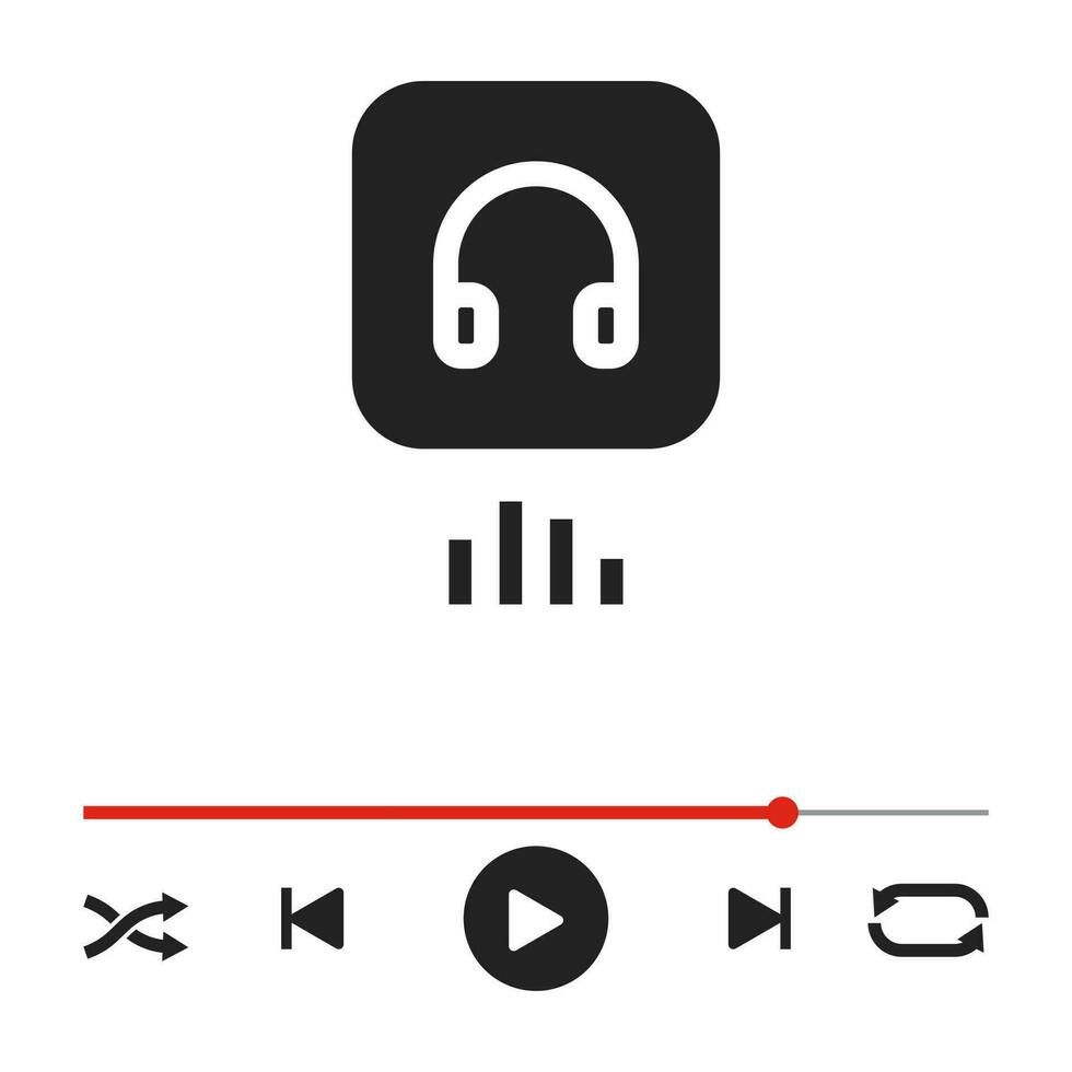 Progress loading bar of audio or video player with time slider, pause, rewind and fast forward buttons vector graphic illustratation