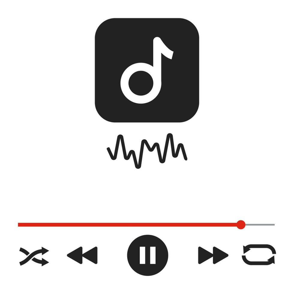 Progress loading bar of audio or video player with time slider, pause, rewind and fast forward buttons vector graphic illustratation
