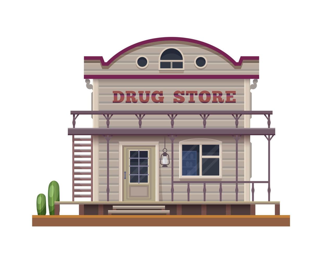 Western Wild West drug store, Texas town building vector