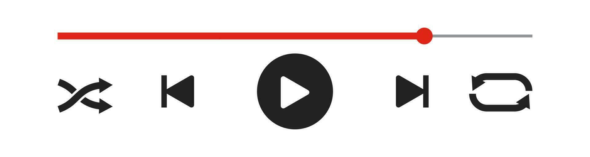 Progress loading bar of audio or video player with time slider, pause, rewind and fast forward buttons vector graphic illustratation