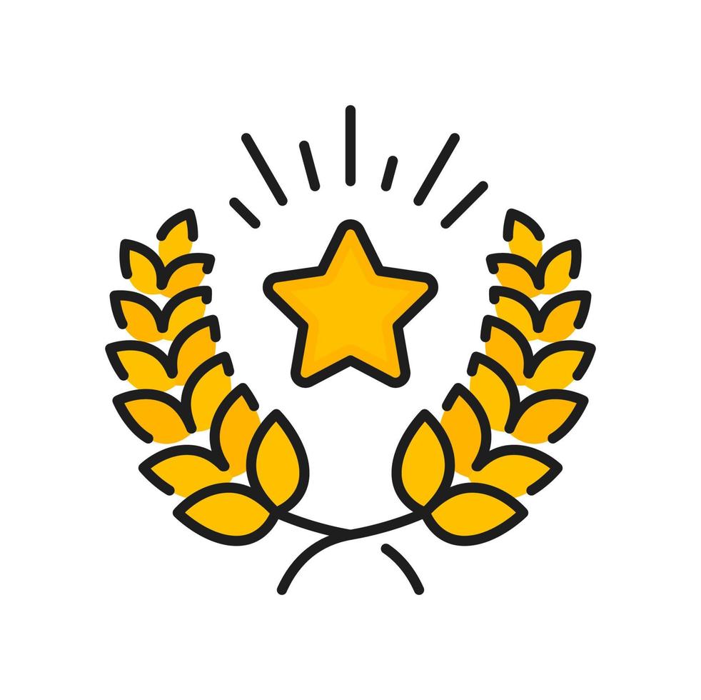 Gold star and laurel wreath icon, loyalty reward vector