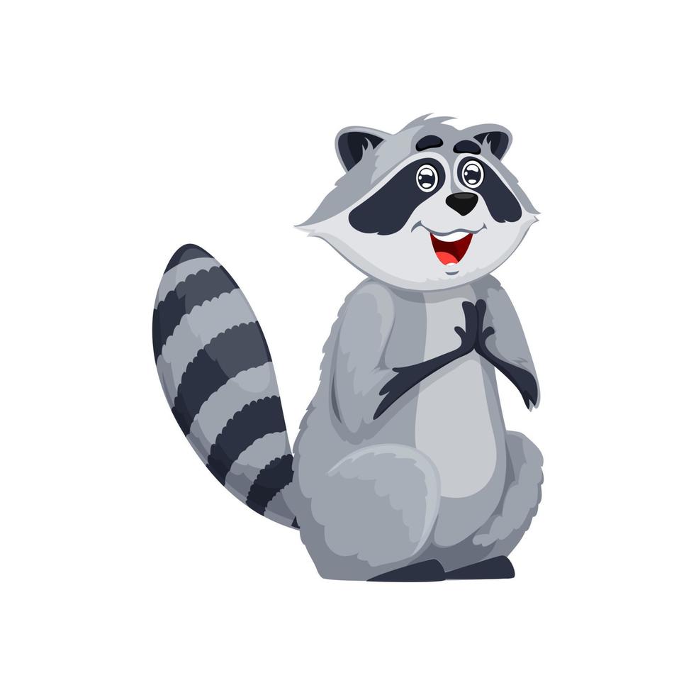 Cartoon laughing raccoon character for book, game vector