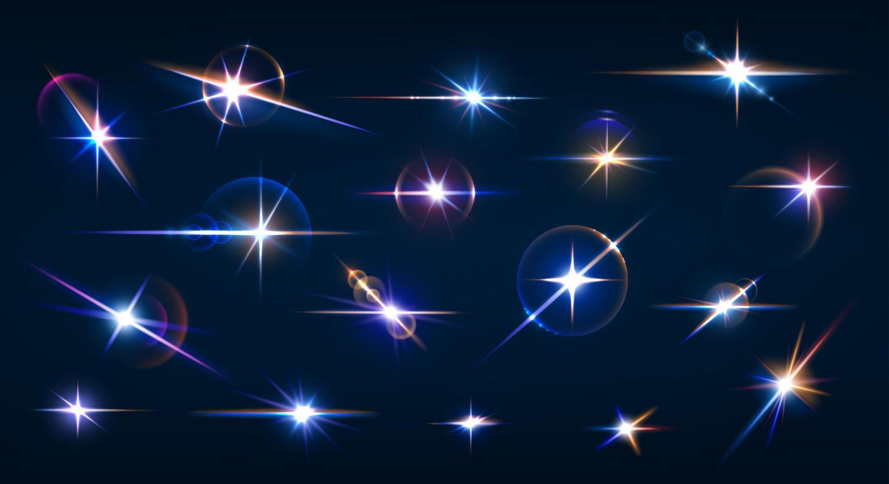 Sparkle flare and flash effects, glow lights vector