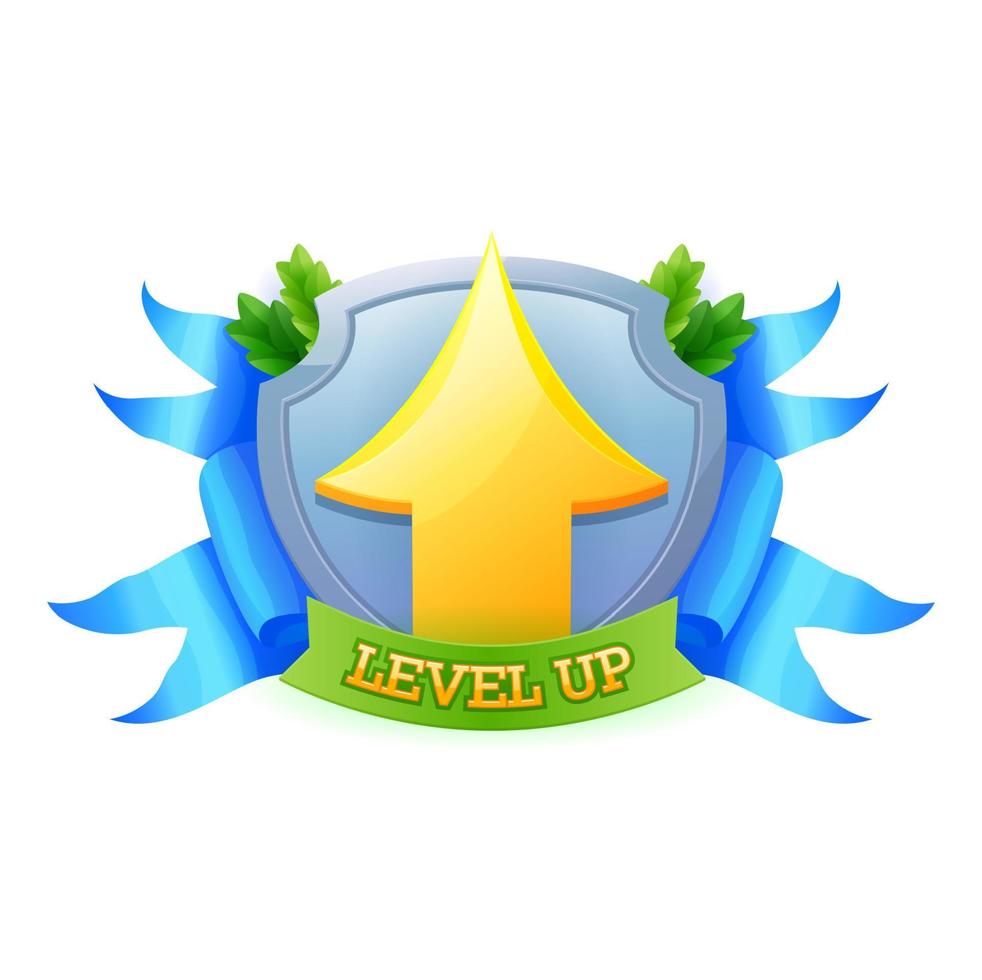 Game level up badge and win icon, vector ui bonus