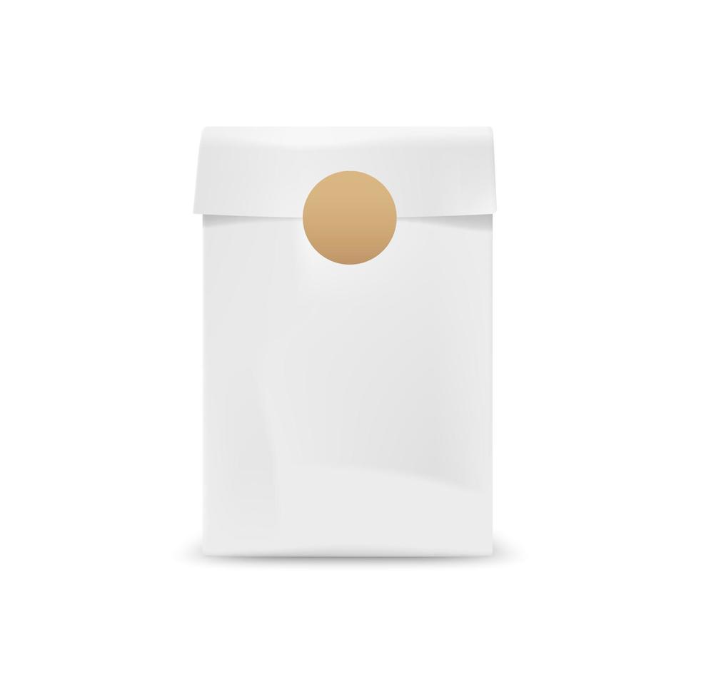 blanco papel paquete con pegatina 3d vector Bosquejo
