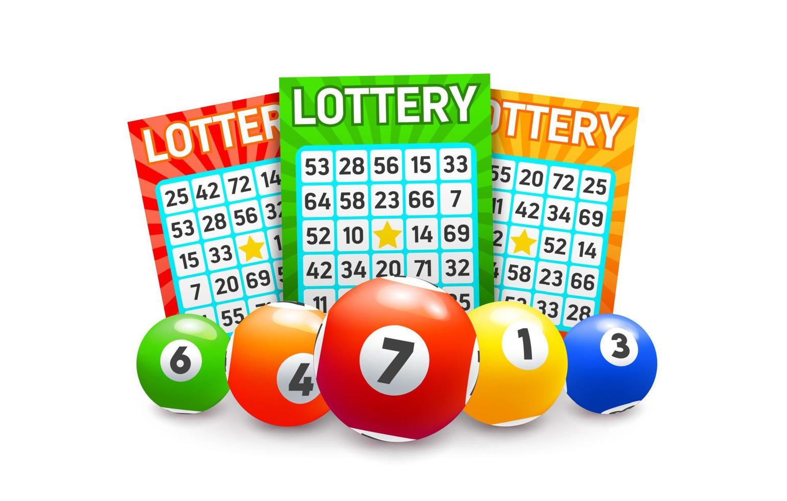 Bingo lottery balls and lotto tickets background vector