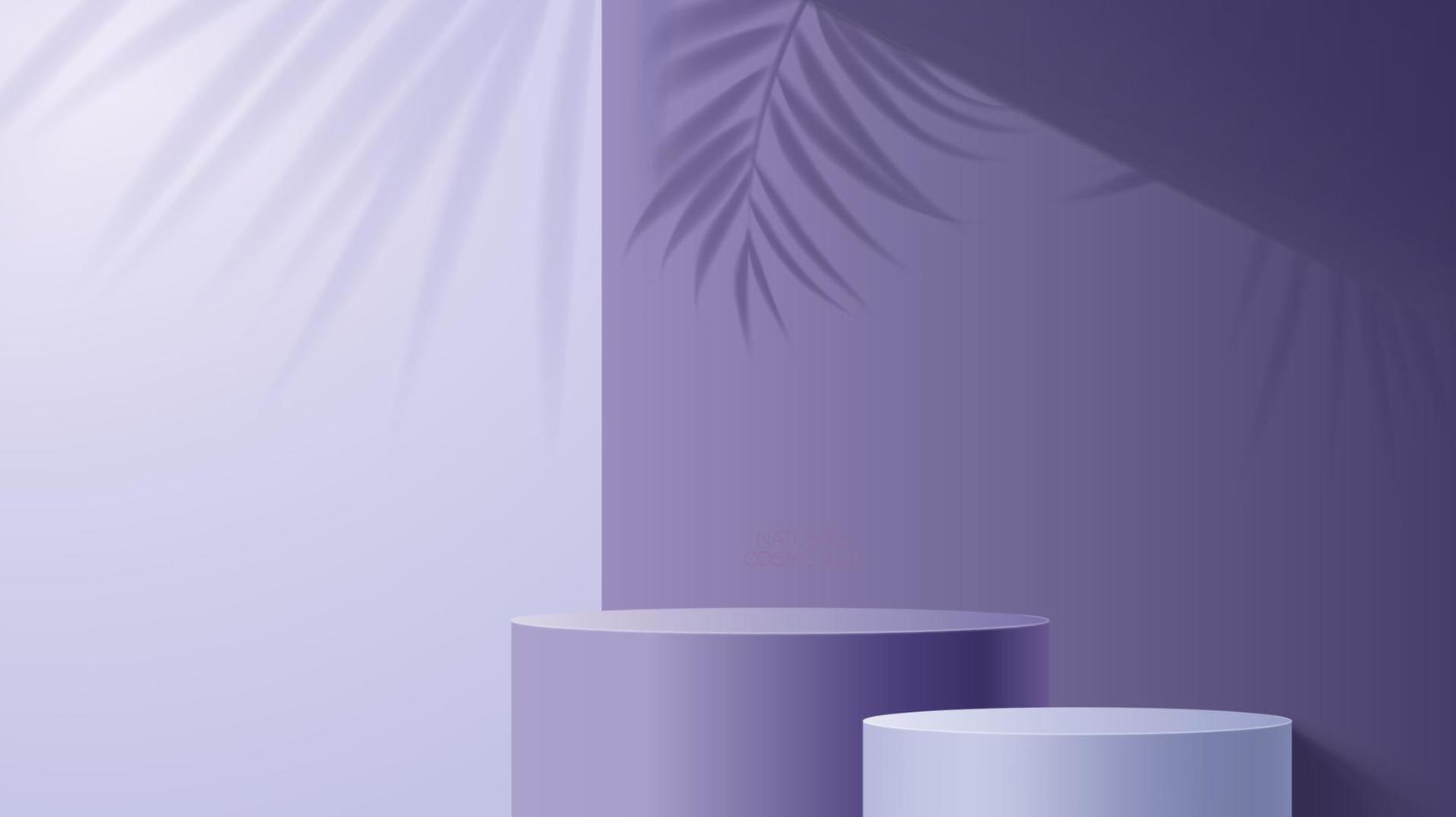 Cosmetics purple podium with leaves shadows vector