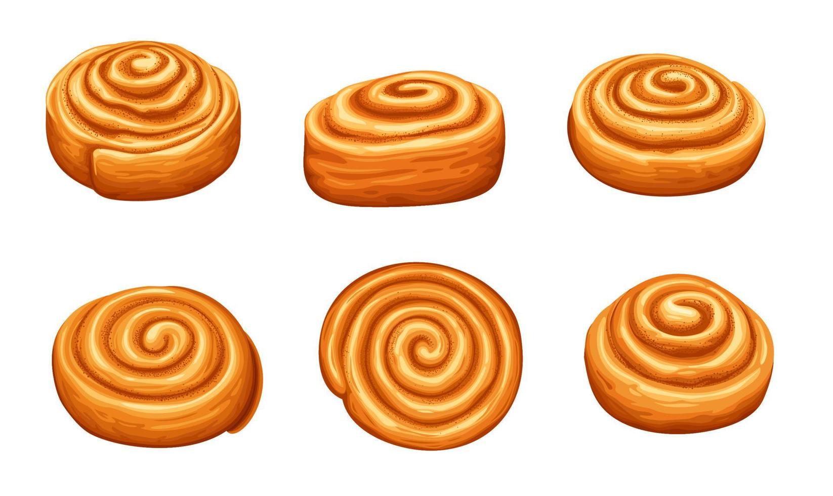 Cinnamon roll buns, sweet pastry with rolled dough vector