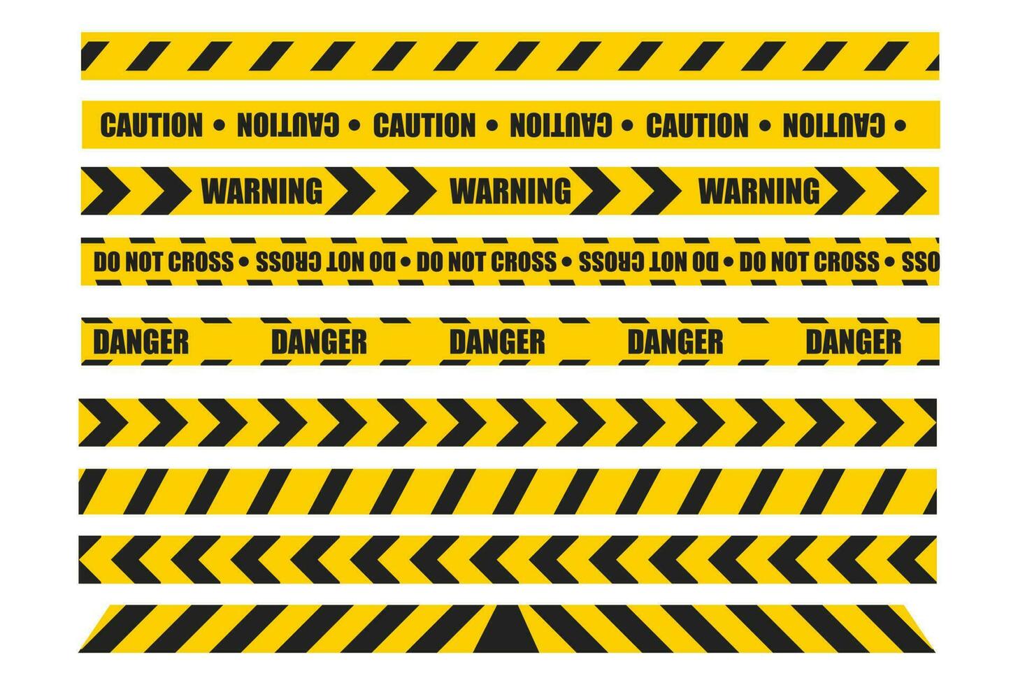 Caution tape set of yellow warning ribbons. Abstract warning lines for police, accident, under construction. Vector danger tape collection