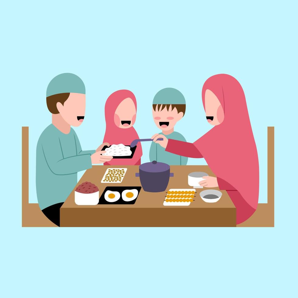Muslim Family Having Dinner Together vector
