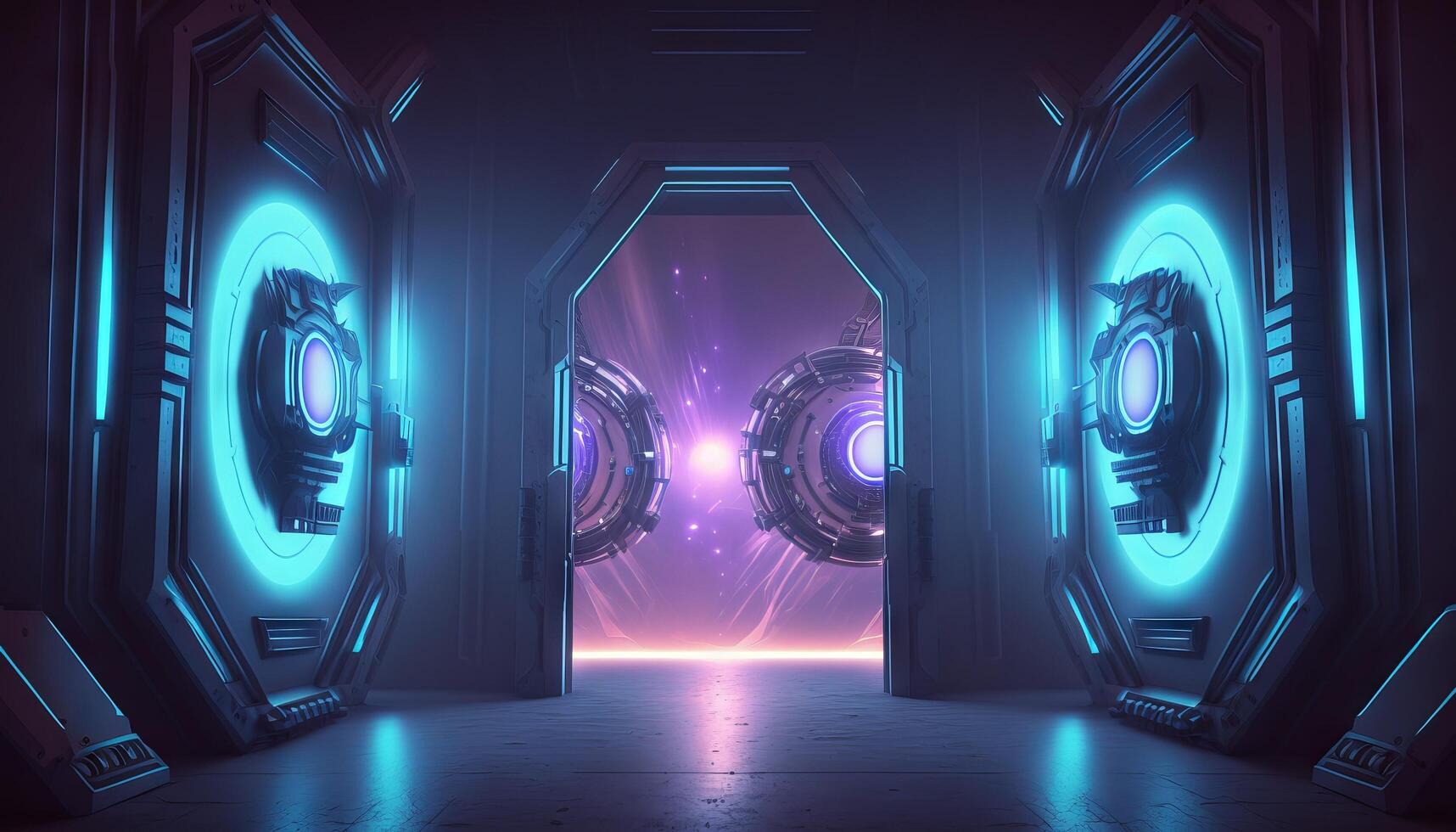 3d illustration of blue and purple futuristic sci-fi techno lights-cool background. photo