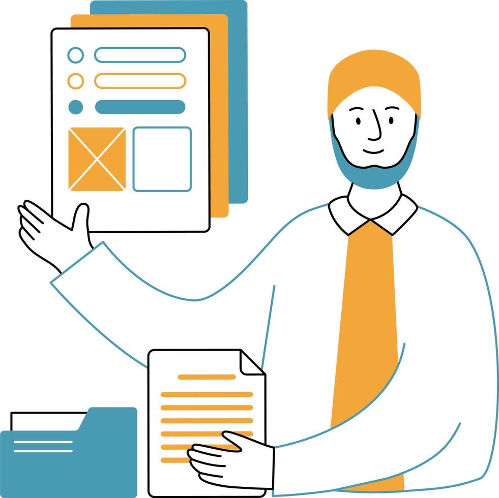 businessman with documents and folder icon over white background colorful design vector illustration