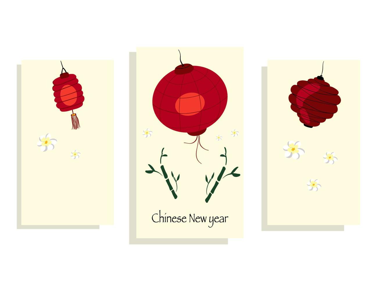Set of greeting cards with lamps Chinese New Year vector