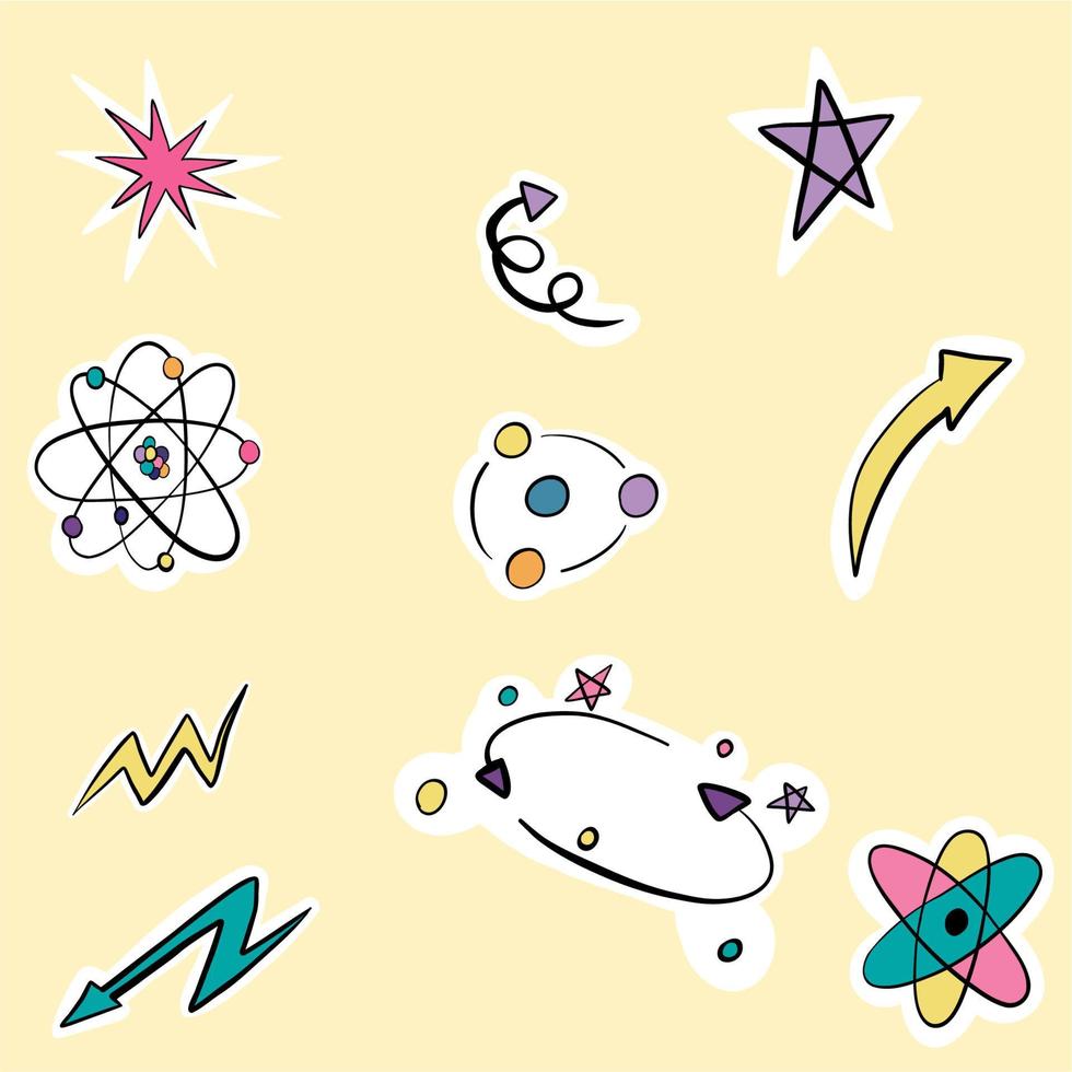 Molecule flat illustrated stickers colourful stars and pointers vector