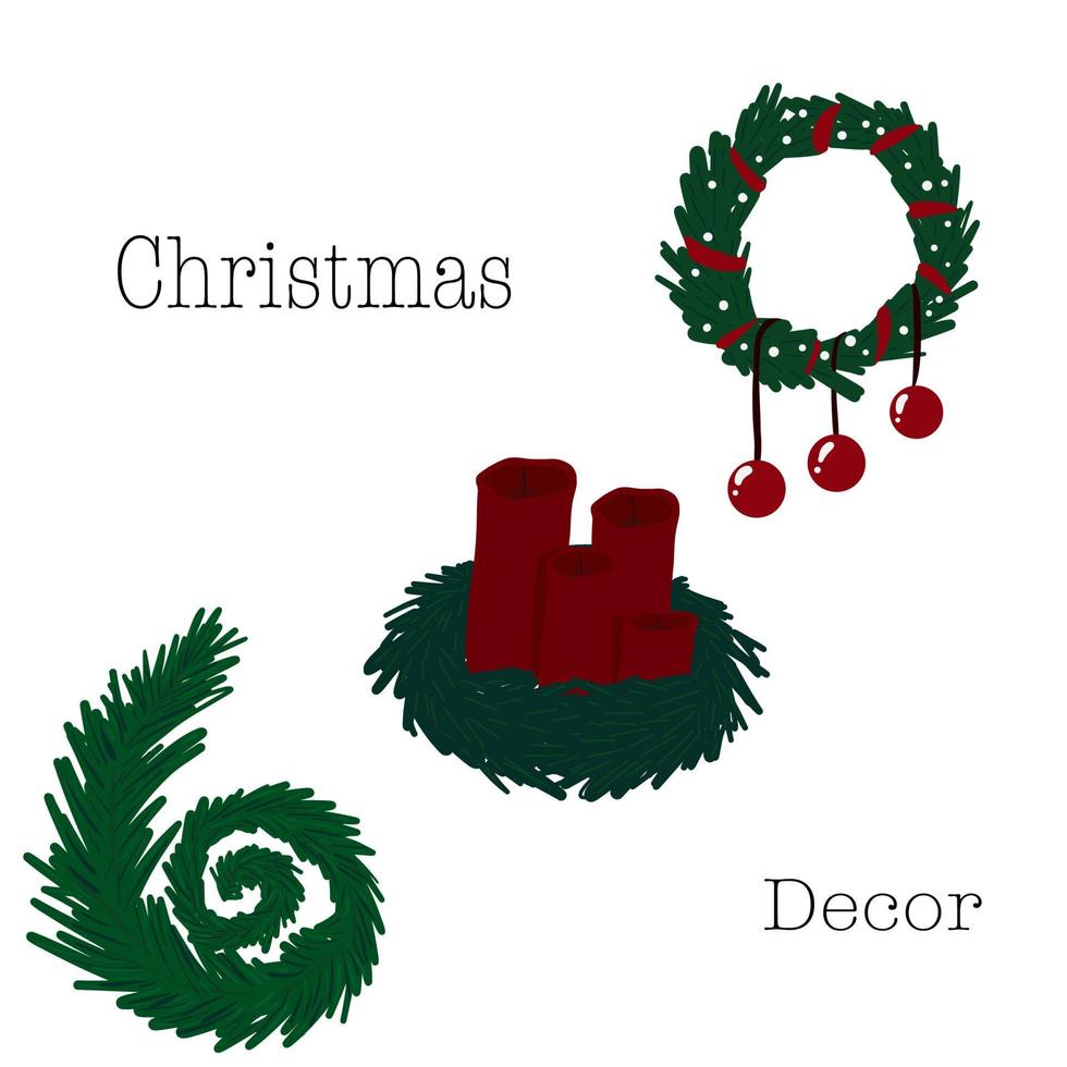 Christmas wreath with red balls and red ribbon vector