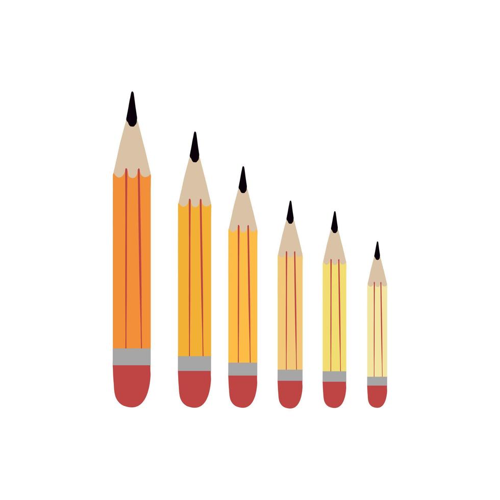 All sizes pencils yellow and red standing in a line vector