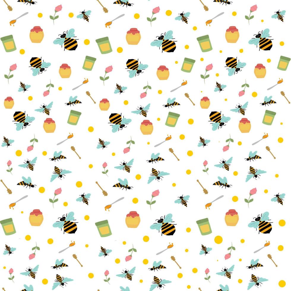 Seamless vector pattern with bees and honey
