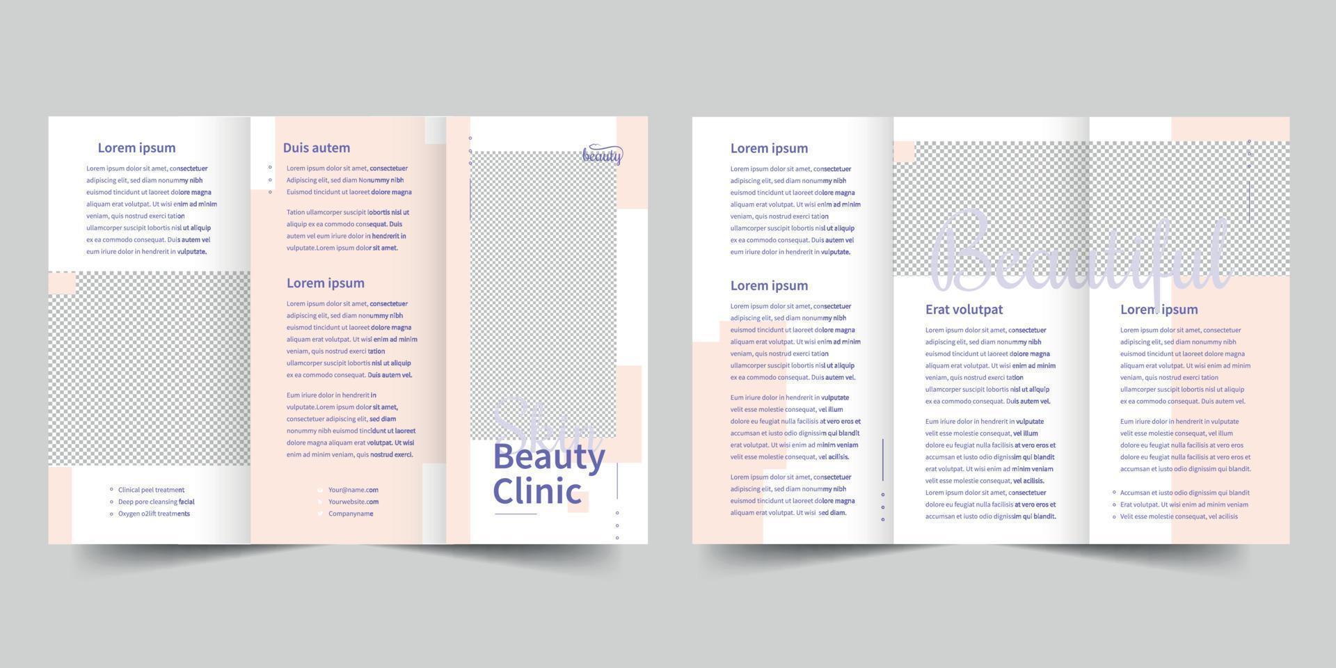 Skin Beauty Clinic trifold brochure template,  flyer vector layout Trifold mockup Pro Vector