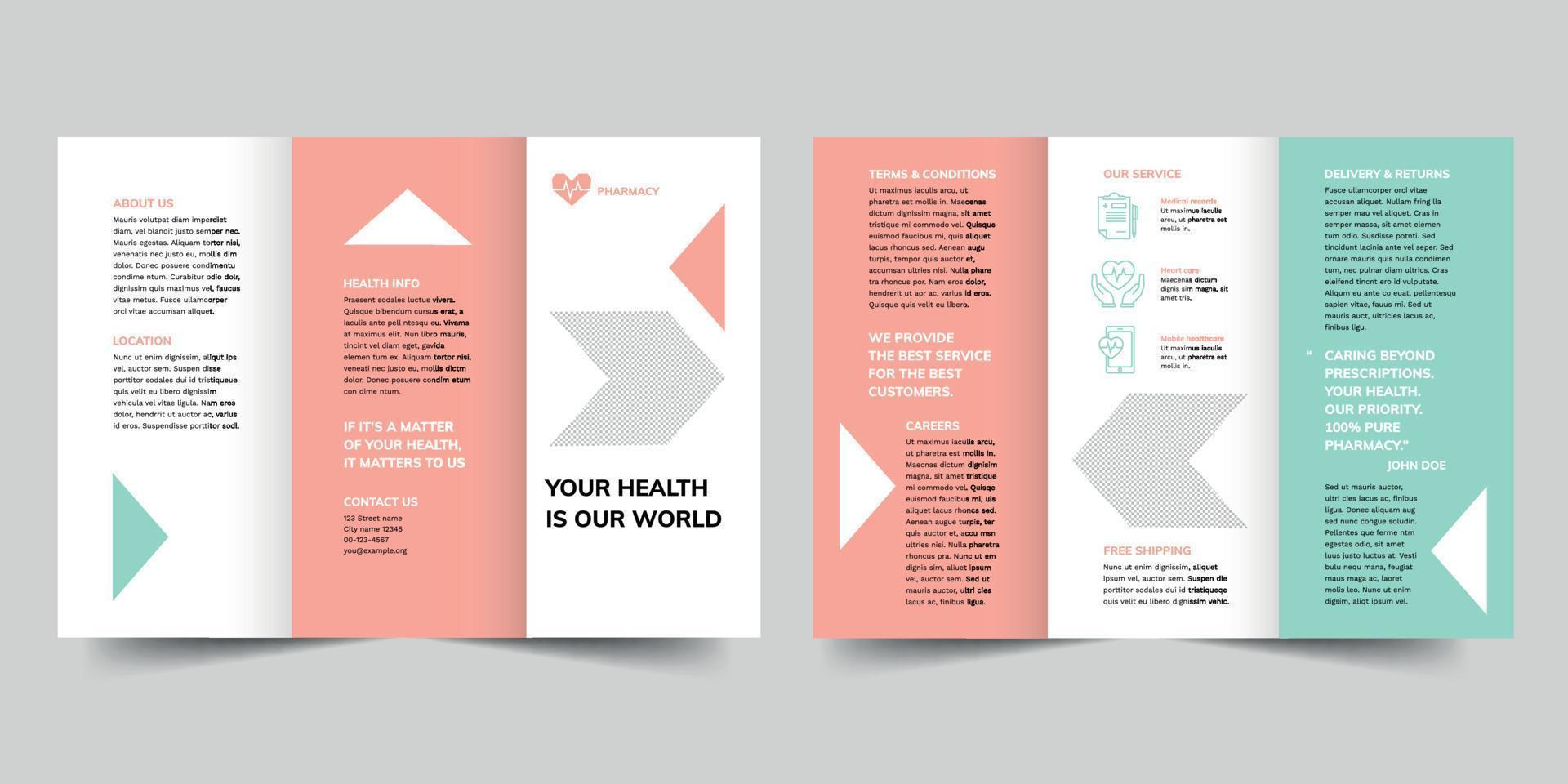 Pharmacy trifold brochure template,  flyer vector layout Trifold mockup Pro Vector