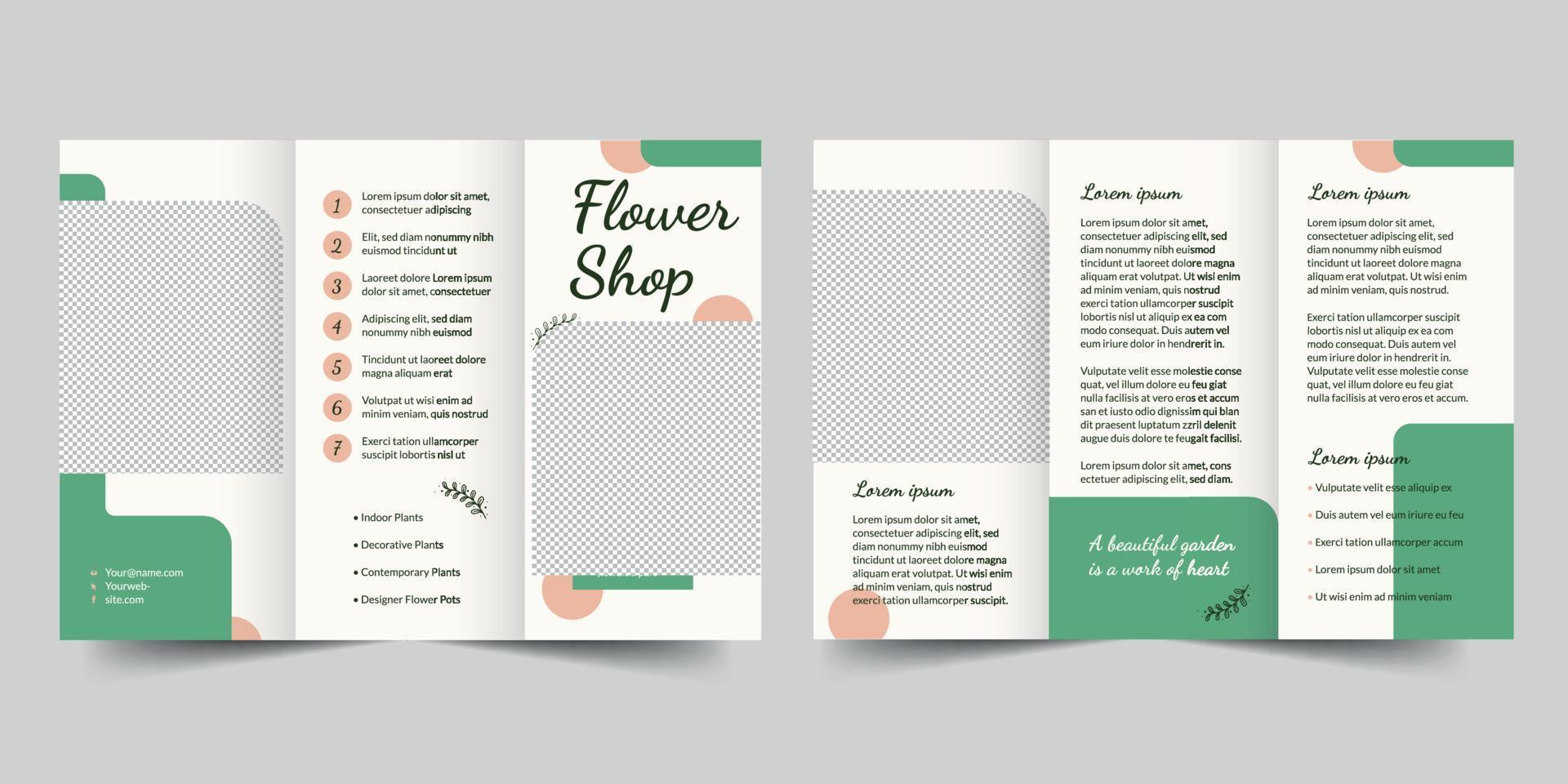 flor tienda tríptico folleto plantilla, volantes vector diseño tríptico Bosquejo Pro vector