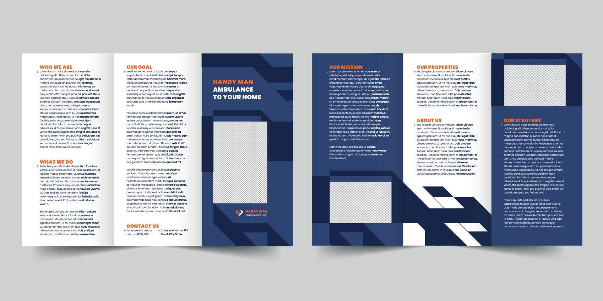 Handy Man trifold brochure template,  flyer vector layout Trifold mockup Pro Vector