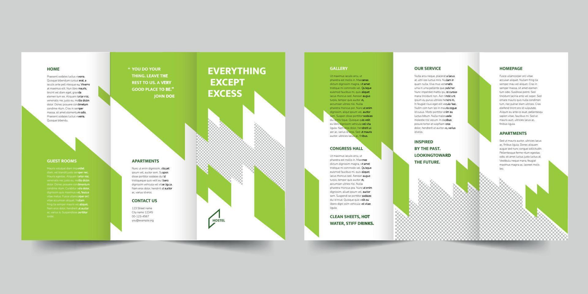 Hostel trifold brochure template,  flyer vector layout Trifold mockup Pro Vector