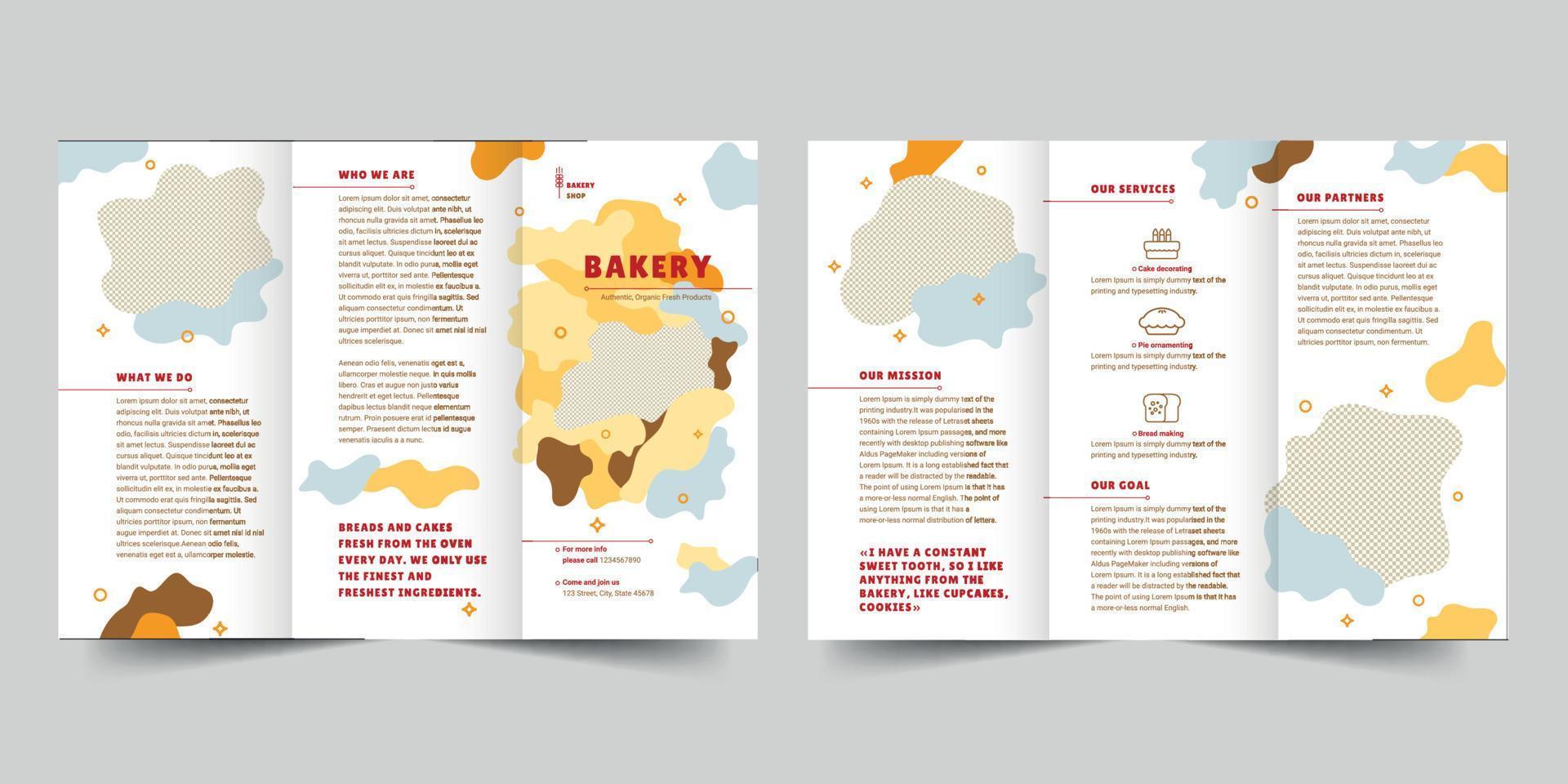 Bakery trifold brochure template,  flyer vector layout Trifold mockup Pro Vector