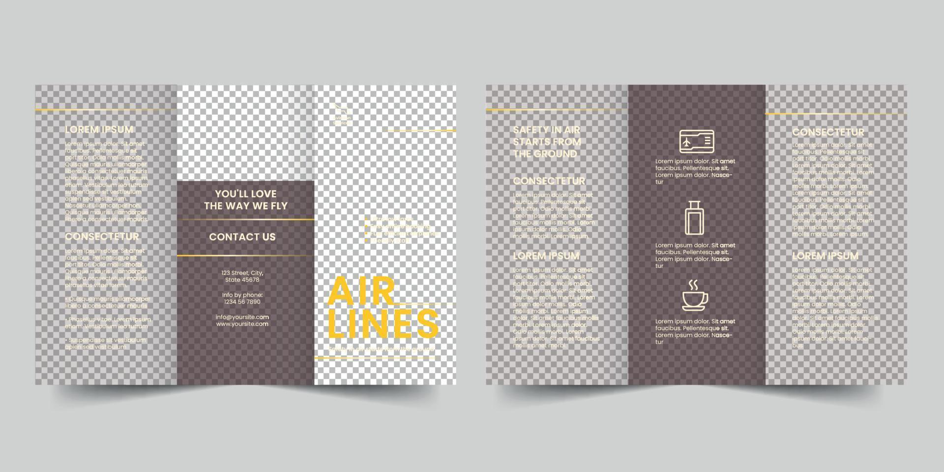 Airlines Aviation Services trifold brochure template,  flyer vector layout Trifold mockup Pro Vector