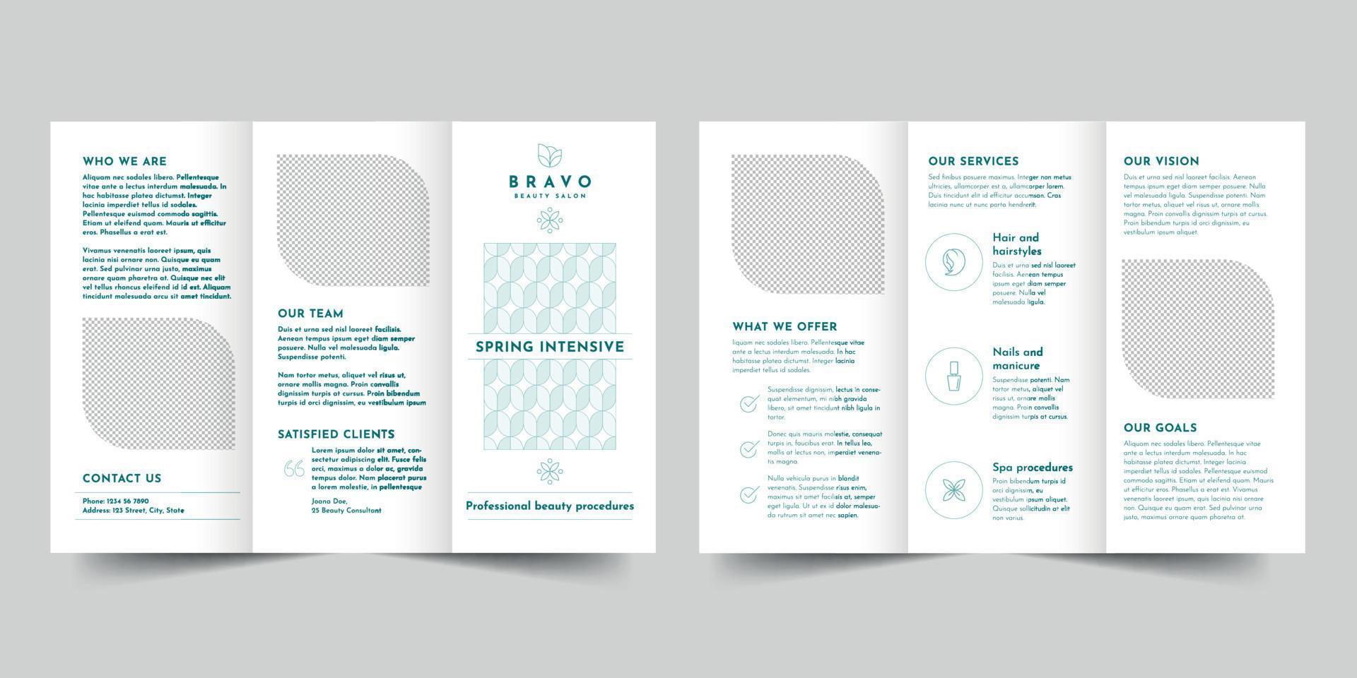 Beauty Salon trifold brochure template,  flyer vector layout Trifold mockup Pro Vector