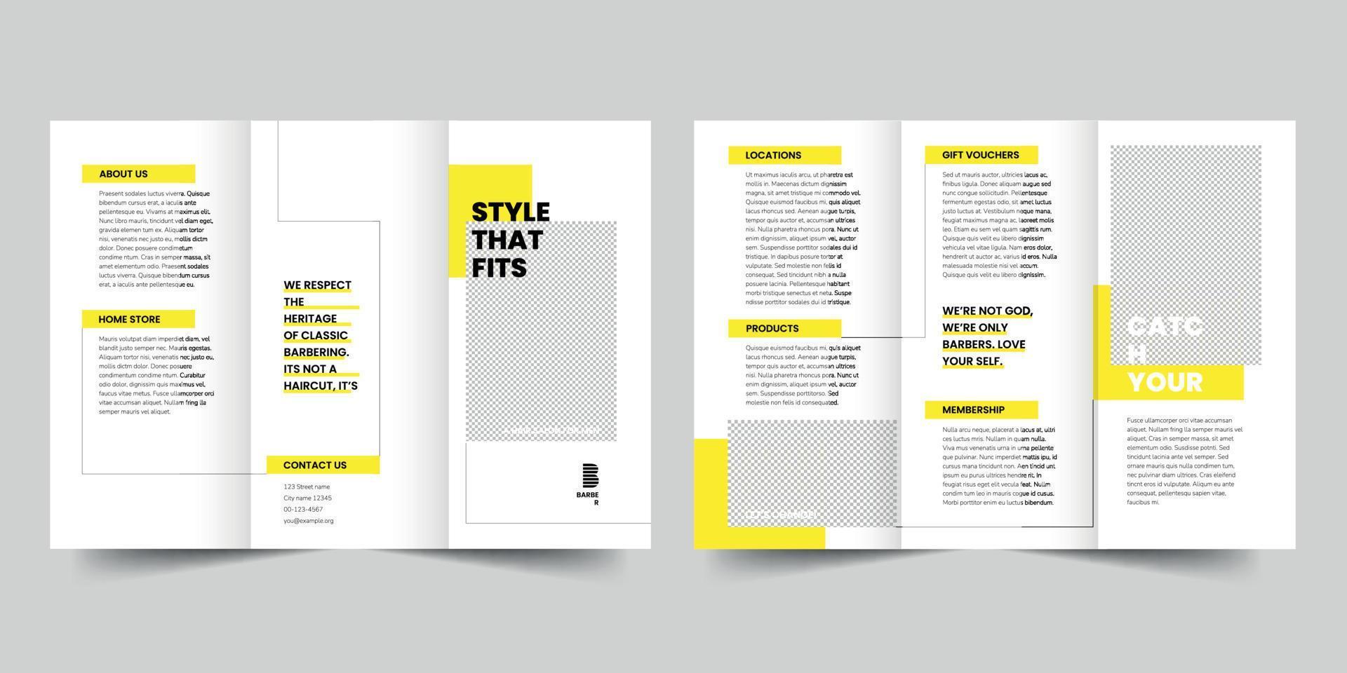 Barbershop trifold brochure template,  flyer vector layout Trifold mockup Pro Vector