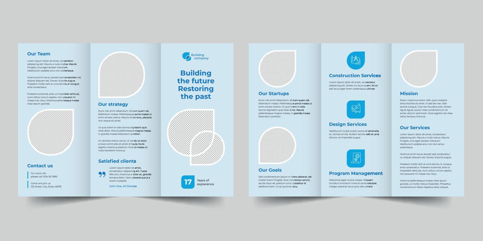 Building Services Company trifold brochure template,  flyer vector layout Trifold mockup Pro Vector