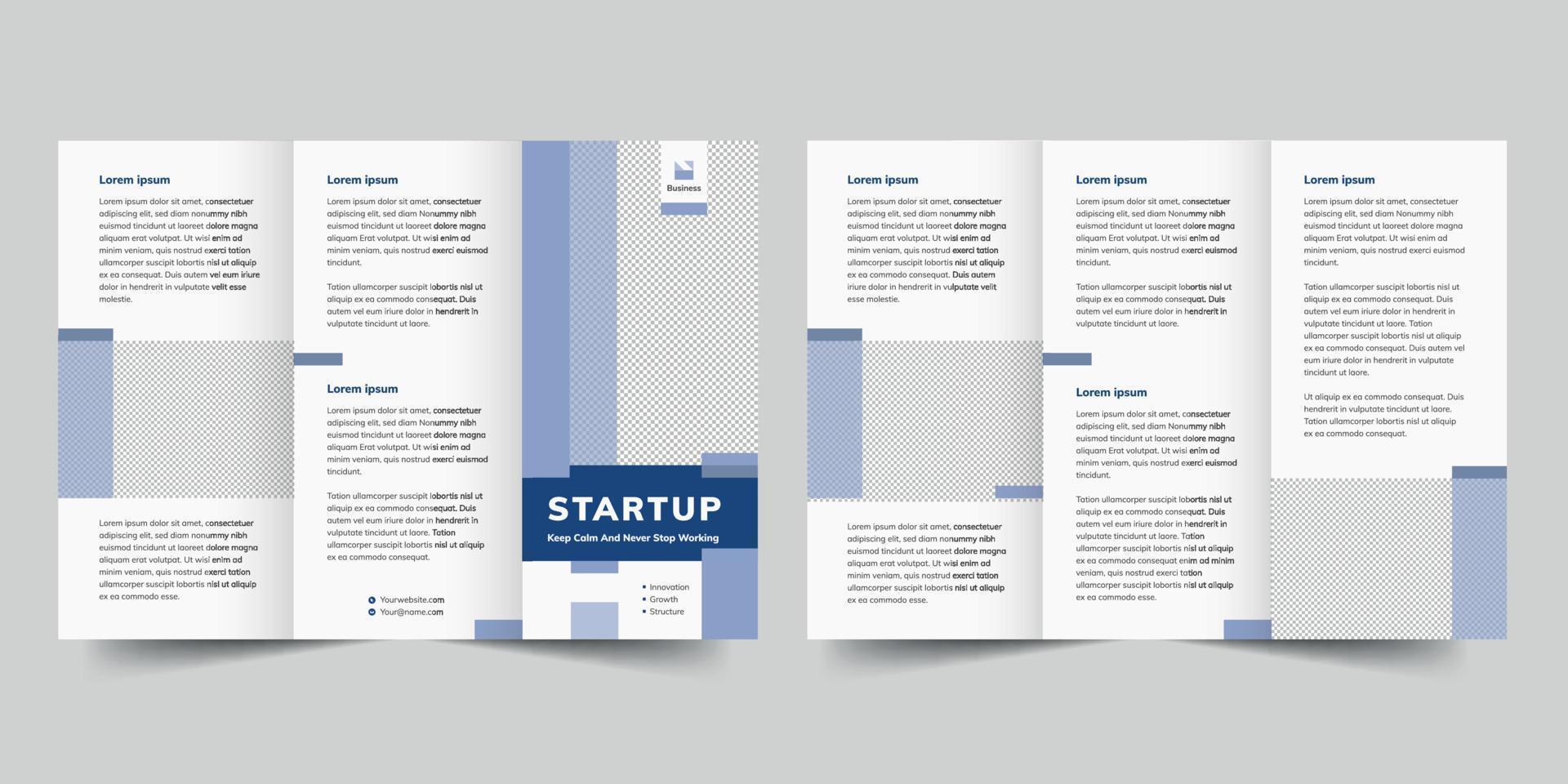 Startup trifold brochure template,  flyer vector layout Trifold mockup Pro Vector