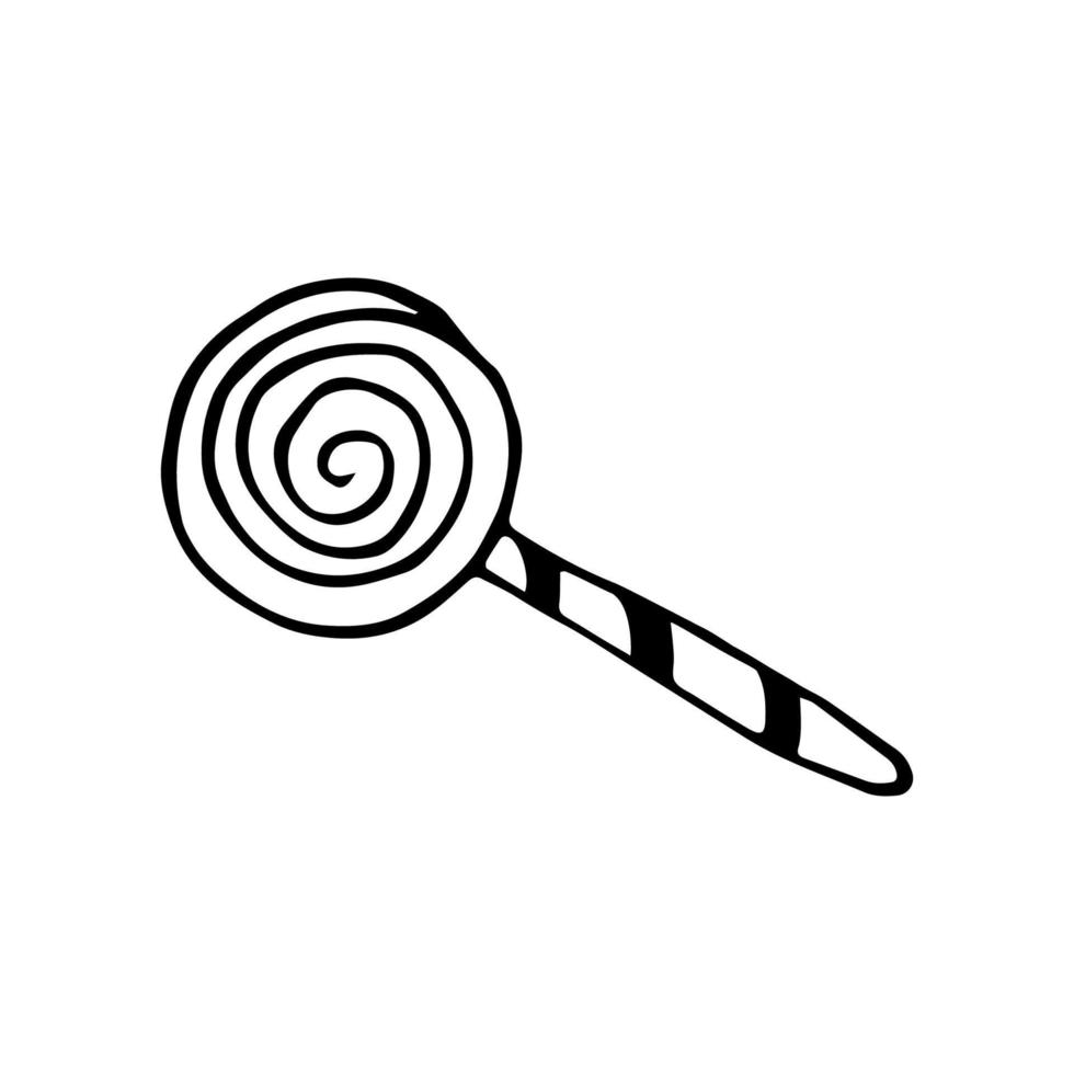 Hand drawn lollipop. Vector black and white clipart. Spiral candy