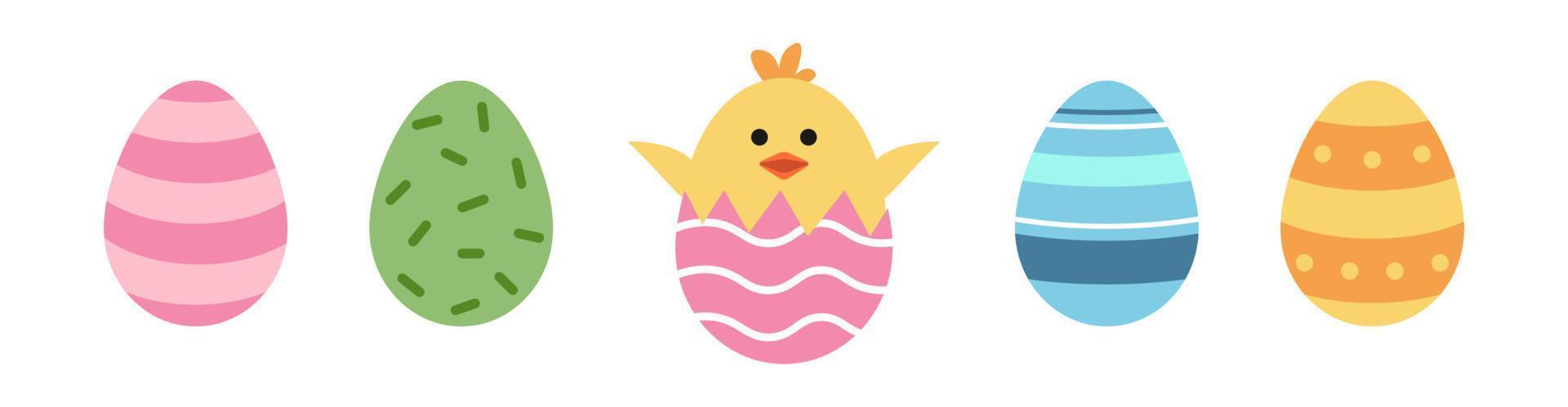 Vector cute easter set. Cute eggs and chicken in egg.