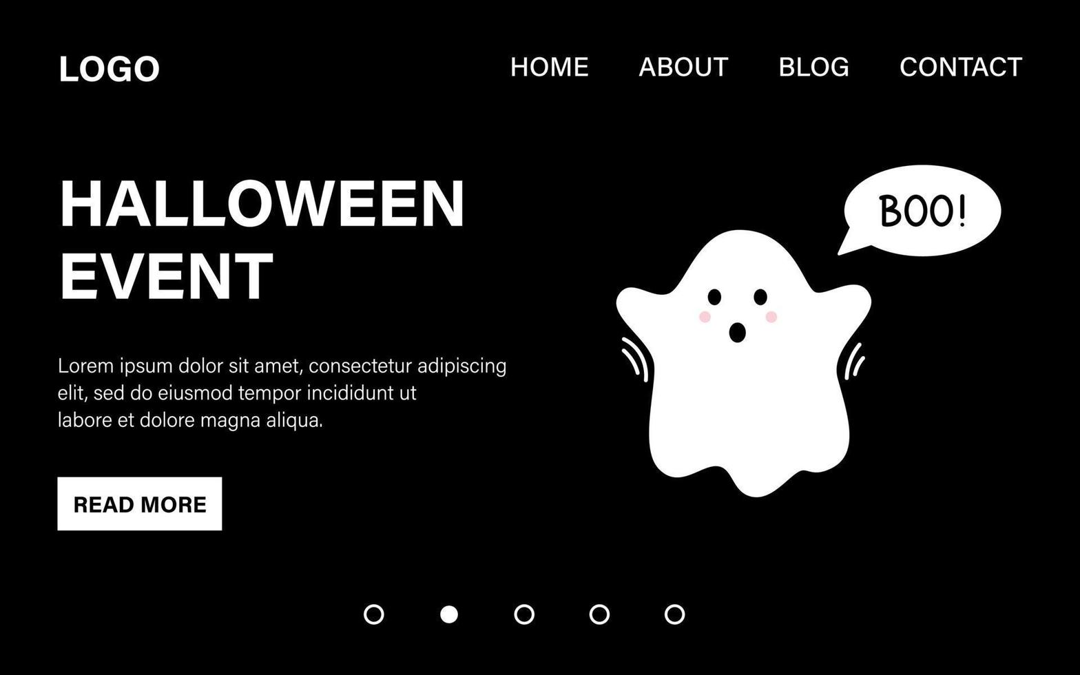 Ghost saying boo. Landing page web template. Website design. Halloween web site template with cute spirit. vector